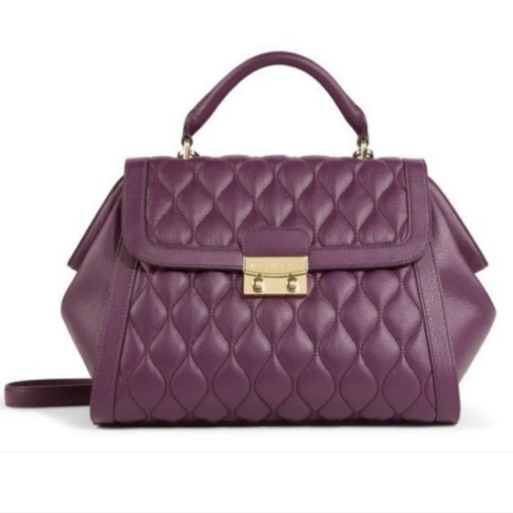 Vera Bradley Quilted Leather Stella Satchel Crossbody Aubergine - Eggplant EUC